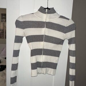 Striped Gray and White Women's Sweater